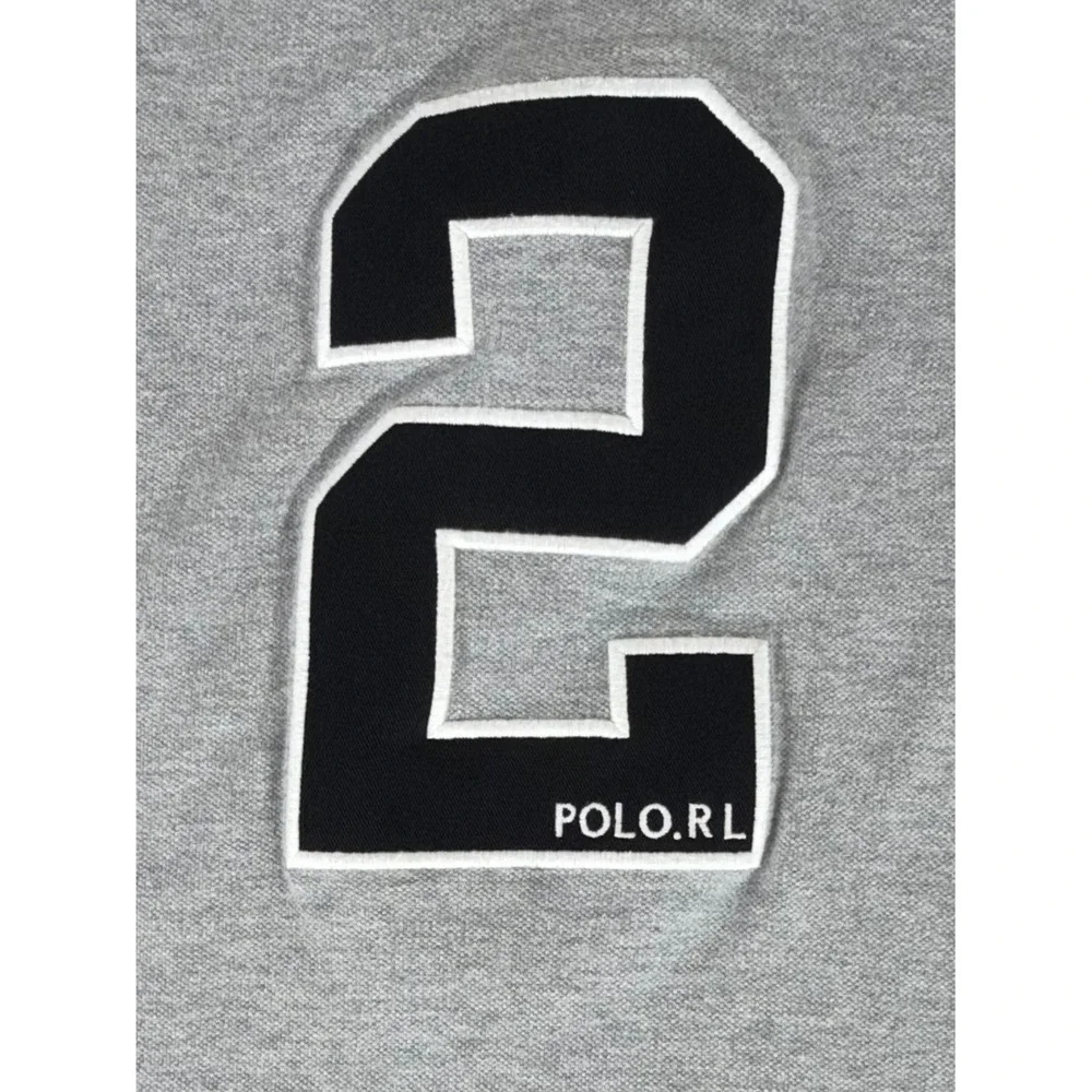 Polo Ralph Lauren Gray Knit Polo Shirt XXL Custom Slim Fit Number 2 Patch